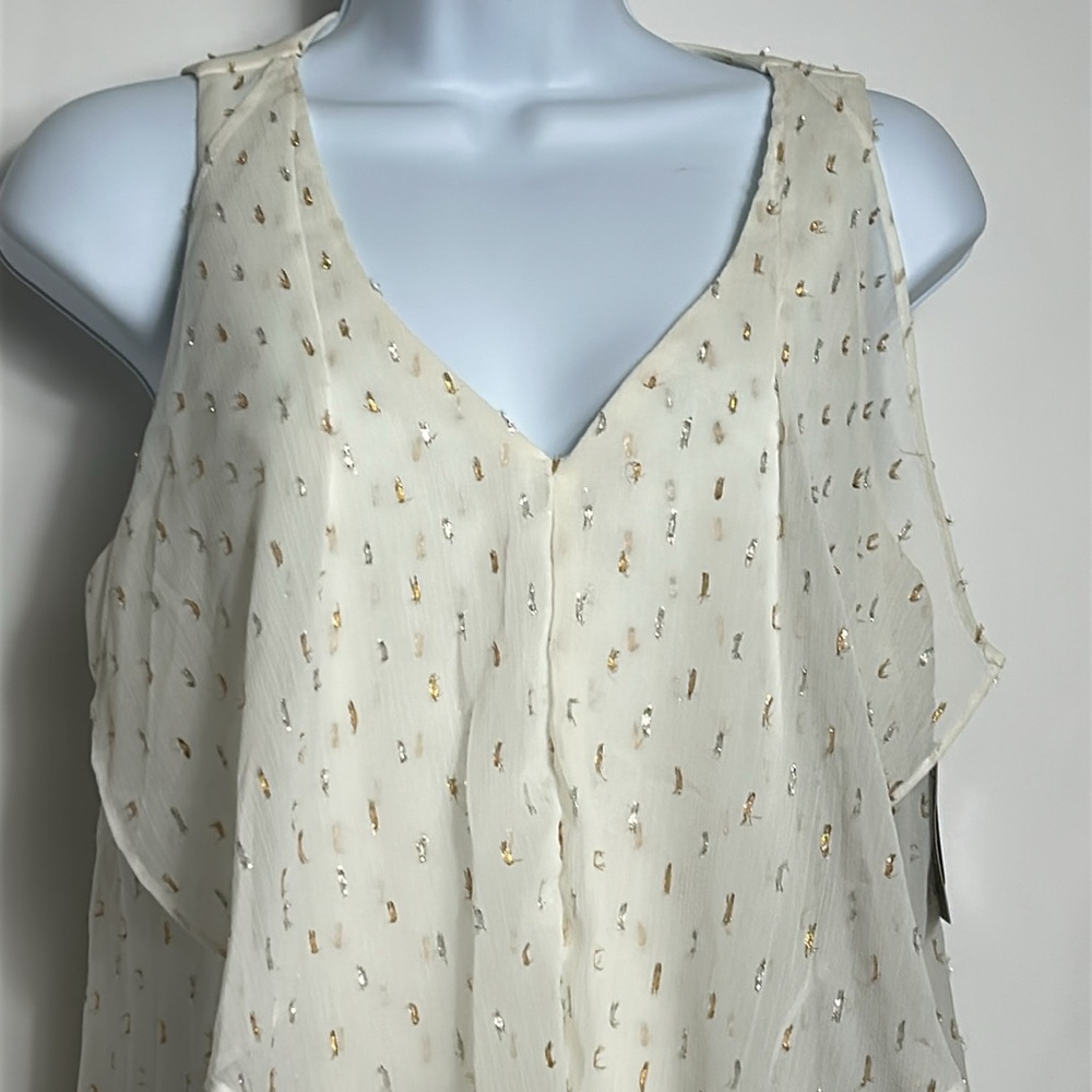 NWT by & by Women's Medium Cream Sleeveless Blosue Gold Accent Trim Layered Top - Picture 3 of 6